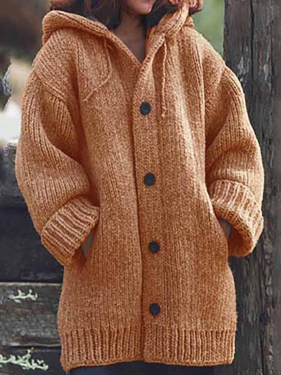 Damen Wolle/Stricken Unifarben Langarm Bequem Lässig Strickjacke
