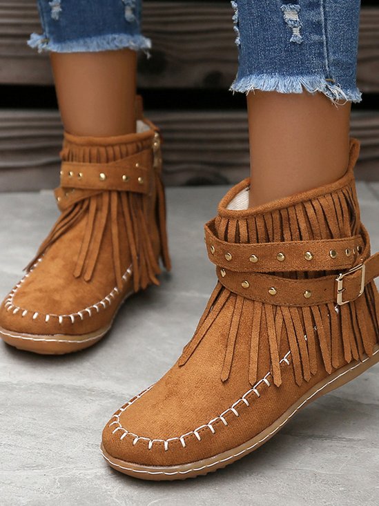 Westlicher Stil Unifarben Slip On Flach Schneestiefel Quaste