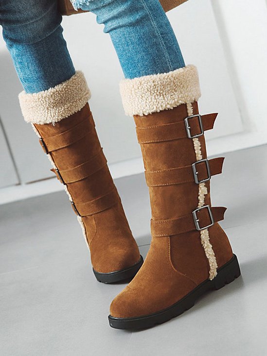Westlicher Stil Unifarben Slip On Flach Schneestiefel