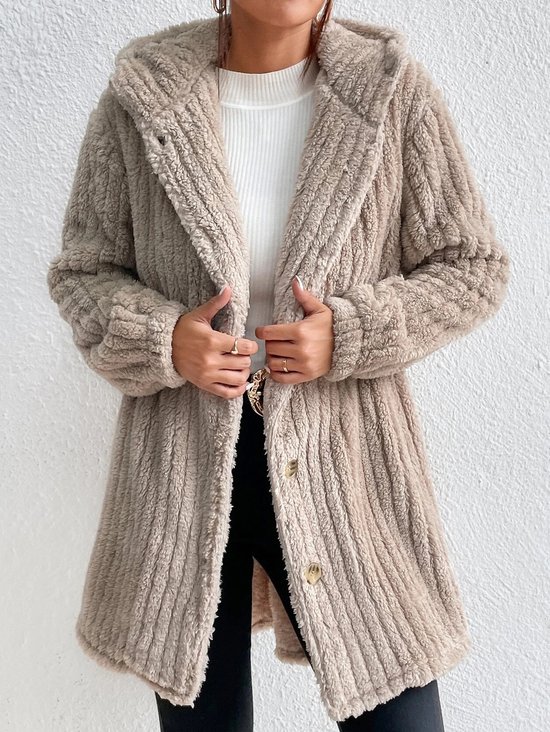 Kapuze Langarm Unifarben Schnalle Vlies Weit Mit Kapuze Teddy Jacke für Damen