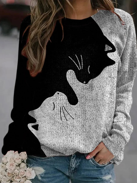 Lässig Rundhals Katze Sweatshirt