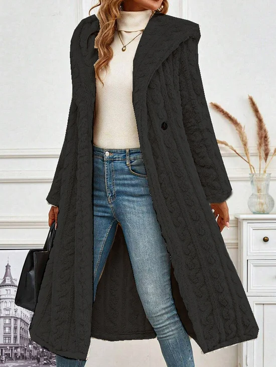 Damen Unifarben Vlies Weit Teddy Jacke
