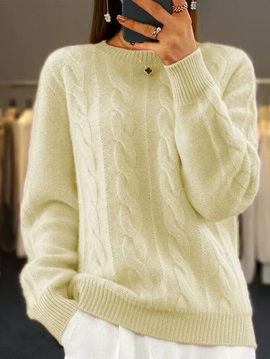 Damen Unifarben Langarm Bequem Lässig Pullover