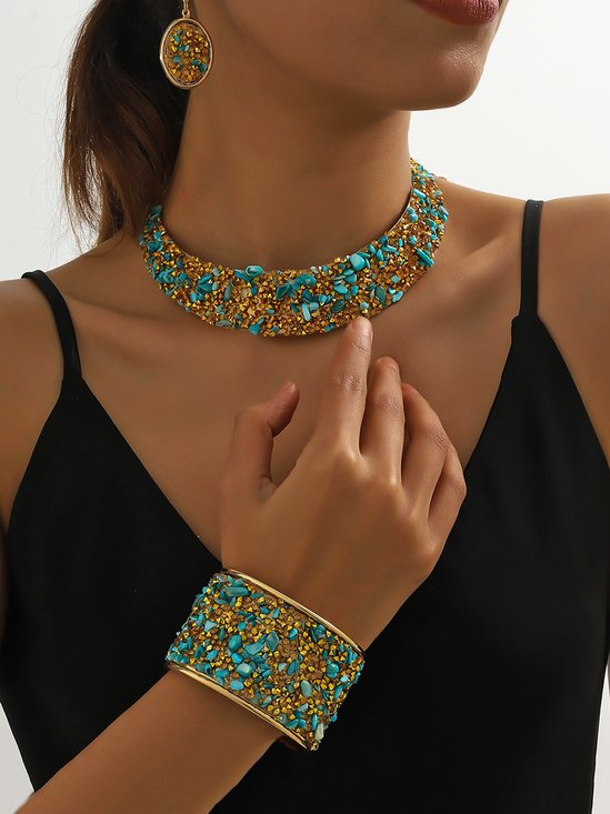 4 Stück/Set Luxuriös Multifarben Strass Verziert Metall Halsband Halskette Set