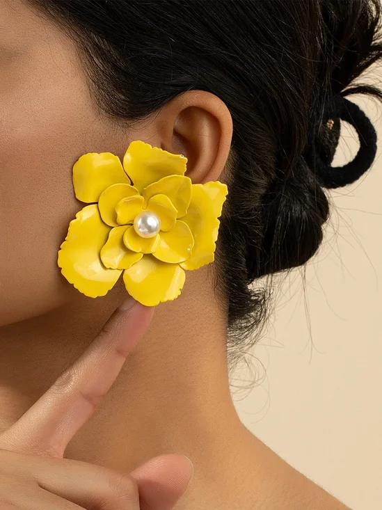 1 Paar Elegant Blume Strass Zucht Ohrringe