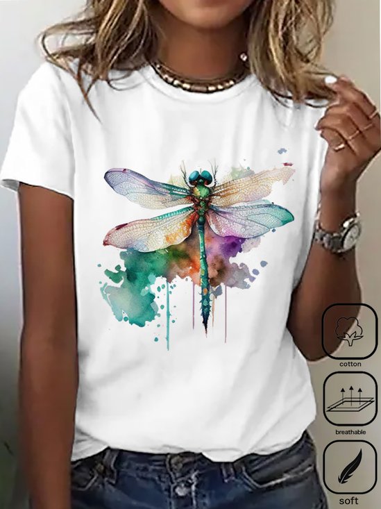 Lässig Libelle Rundhals Kurzarm T-Shirt