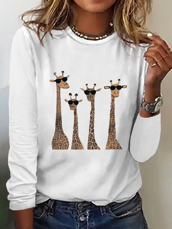 Lässig Hirsch Rundhals Langarm T-Shirt