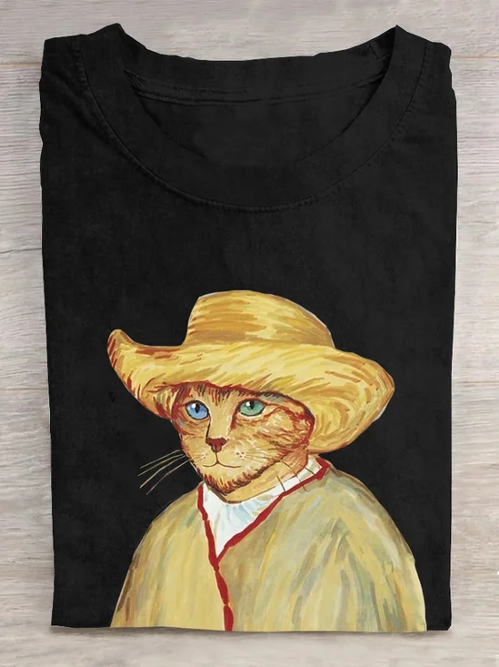 Lässig Katze Rundhals Kurzarm T-Shirt