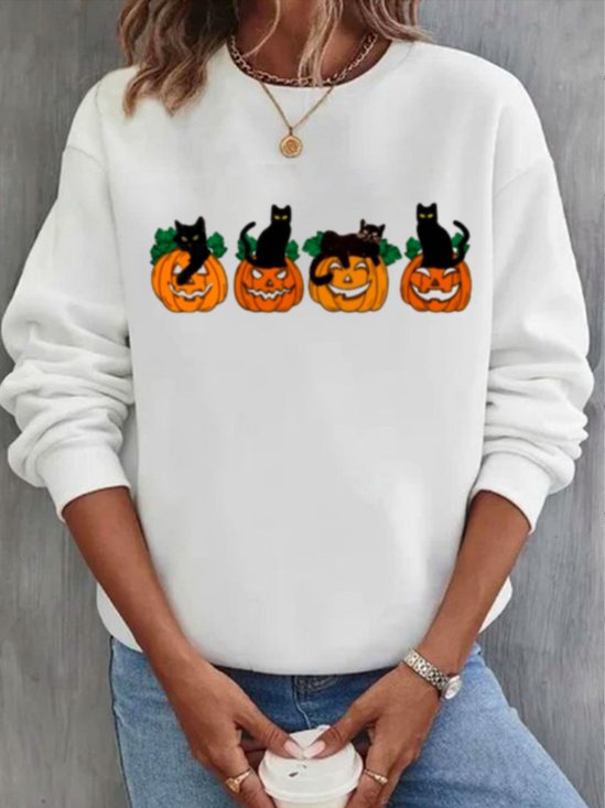 Lässig Rundhals Katze Sweatshirt