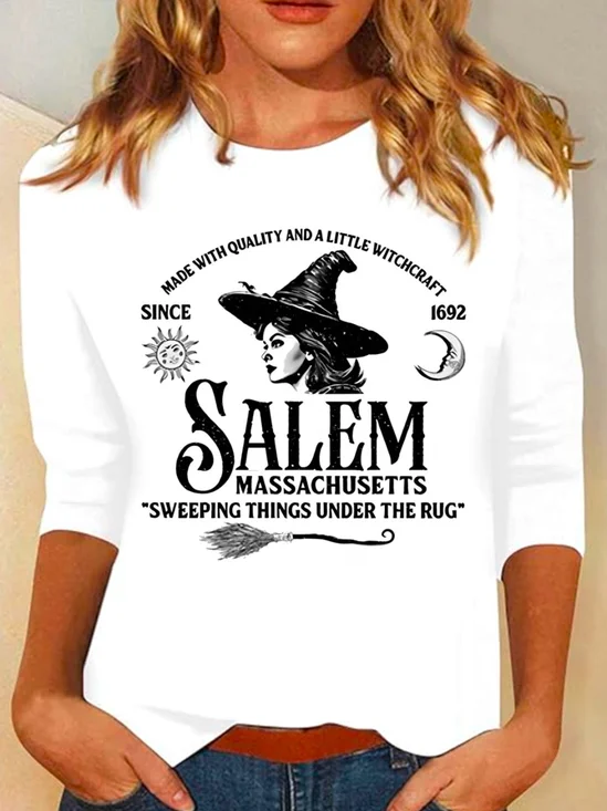 Lässig Buchstabenmuster Rundhals Langarm T-Shirt