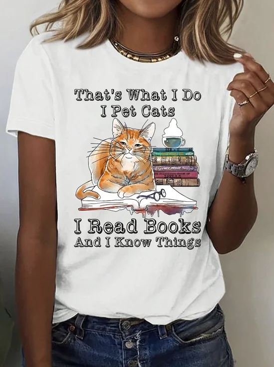 Lässig Katze Rundhals Kurzarm T-Shirt