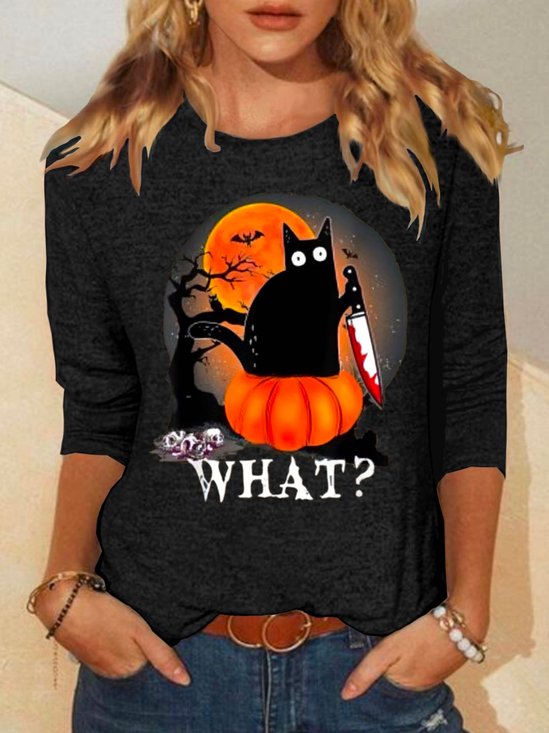 Lässig Katze Rundhals Langarm T-Shirt
