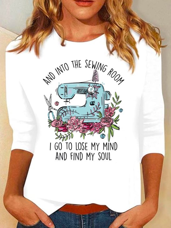 Lässig Geblümt Rundhals Langarm T-Shirt