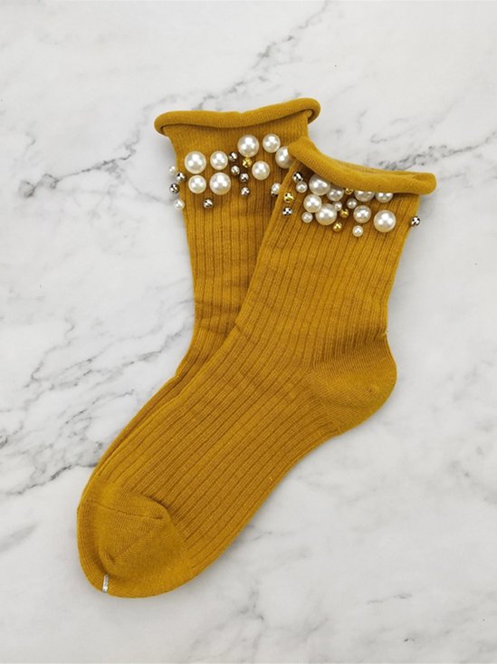 1 Paar Faux Perle Perlen Mitte der Wade Socken