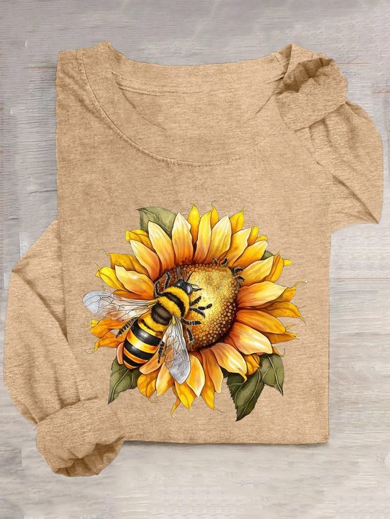 Lässig Sonnenblume Rundhals Langarm T-Shirt