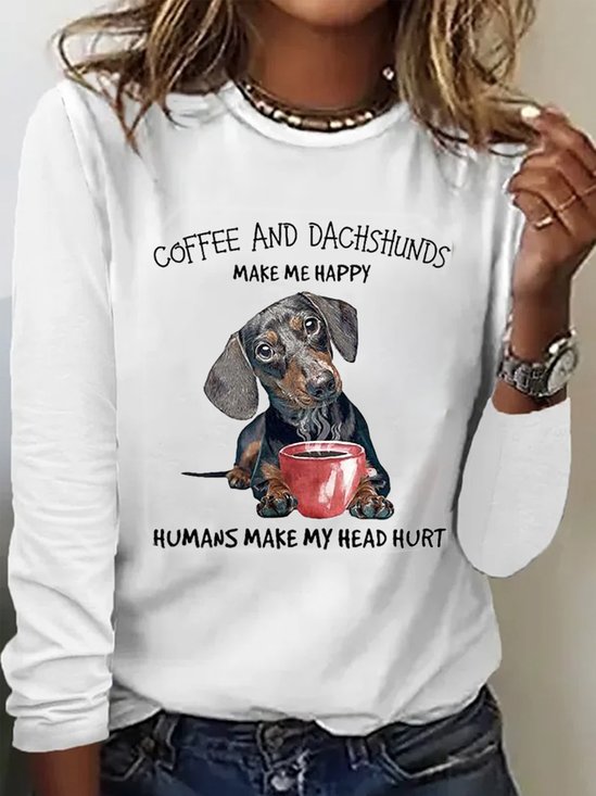 Lässig Katze Rundhals Langarm T-Shirt