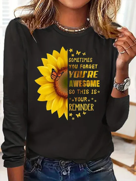 Lässig Textbriefe Rundhals Langarm T-Shirt