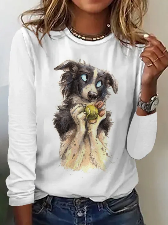 Lässig Hund Rundhals Langarm T-Shirt