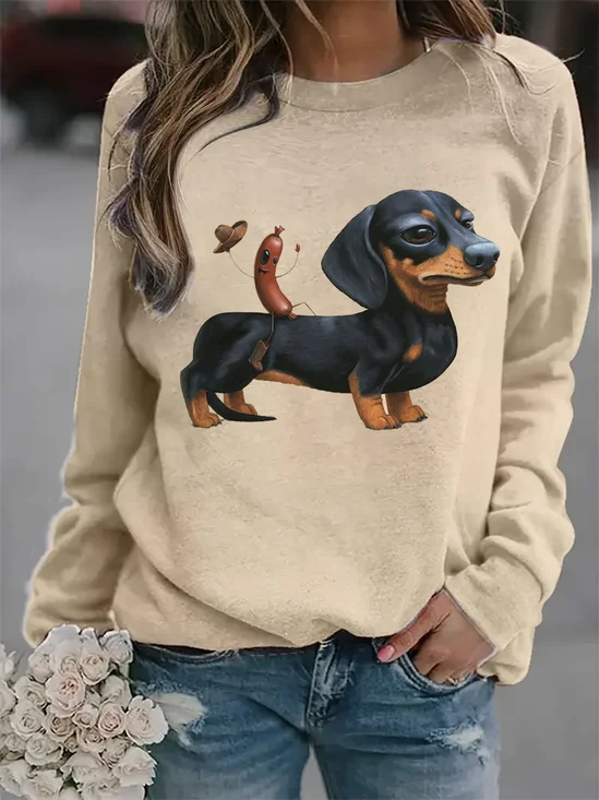 Lässig Rundhals Hund Sweatshirt