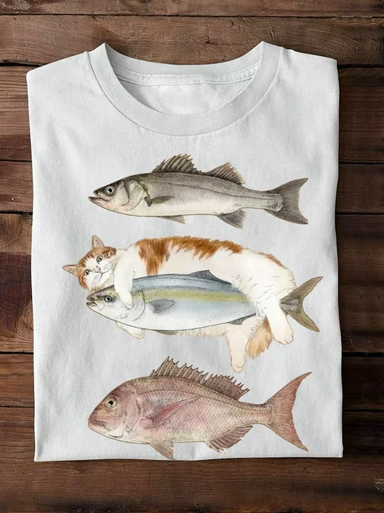 Lässig Katze Rundhals Langarm T-Shirt