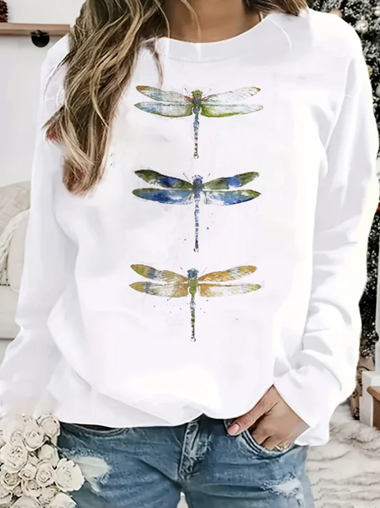 Lässig Rundhals Libelle Sweatshirt
