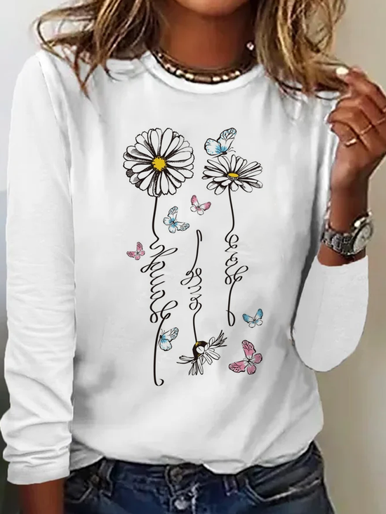 Lässig Gänseblümchen Rundhals Langarm T-Shirt