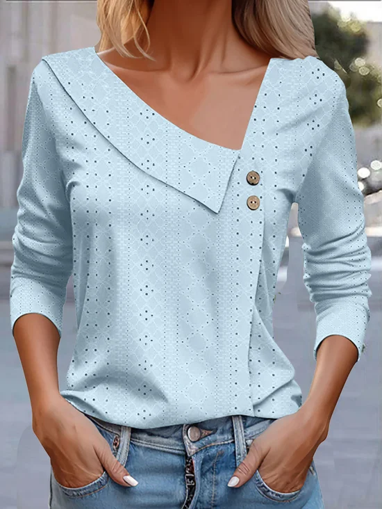 Lässig Unifarben Asymmetrisch Langarm T-Shirt
