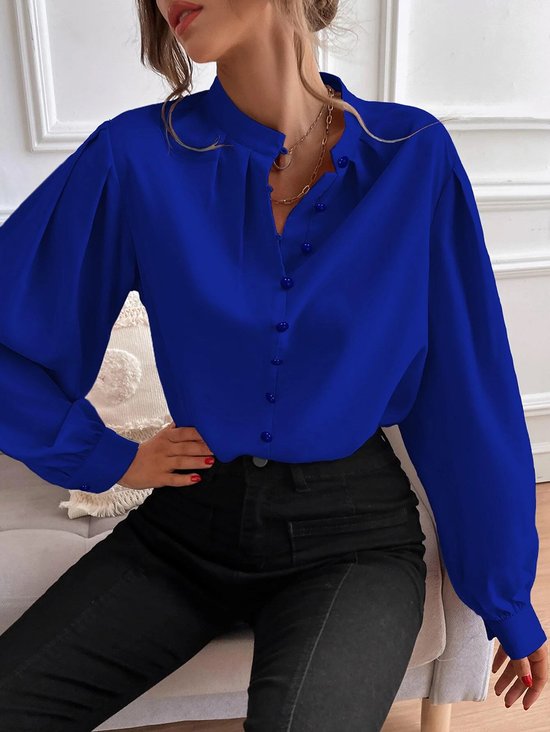 V-Ausschnitt Langarm Unifarben Spitze Regelmäßig Regelmäßige Passform Bluse für Damen