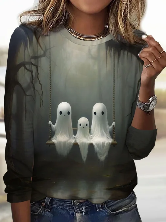 Lässig Halloween Rundhals Langarm T-Shirt