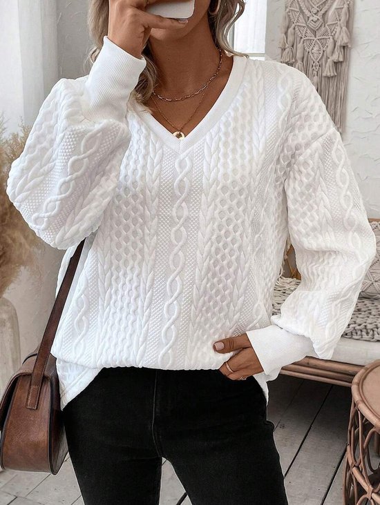 Lässig V-Ausschnitt Unifarben Sweatshirt Reißverschluss
