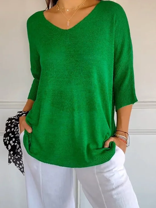 Damen Garn/Wollgarn Unifarben Dreiviertelärmel Bequem Lässig Pullover