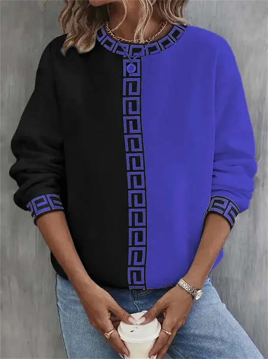 Lässig Rundhals Farbblock Sweatshirt