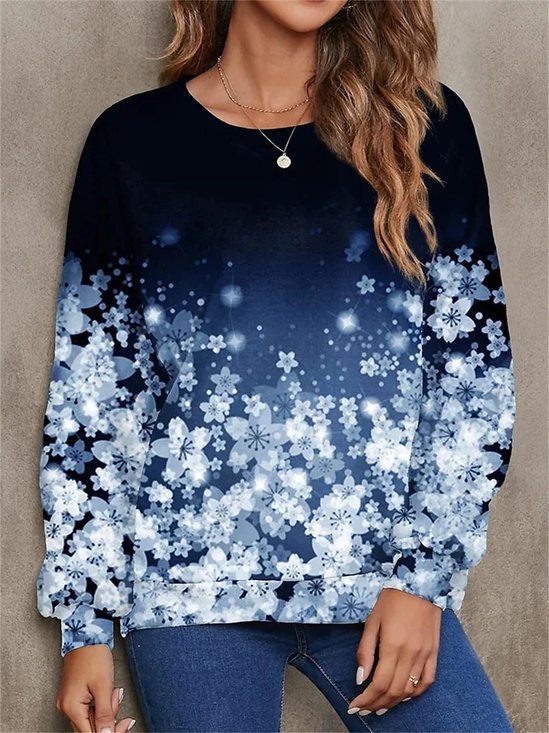 Lässig Rundhals Geblümt Sweatshirt