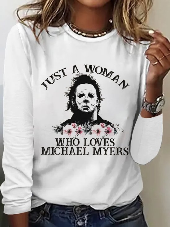 Lässig Buchstabenmuster Rundhals Langarm T-Shirt