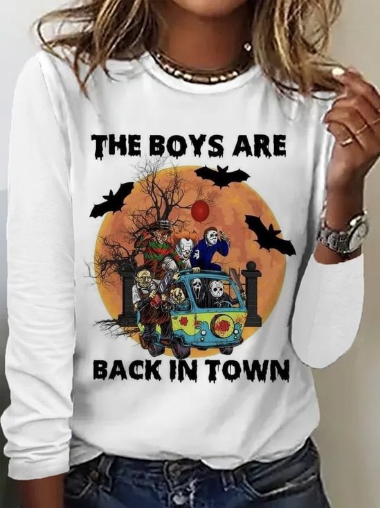 Lässig Buchstabenmuster Rundhals Langarm T-Shirt