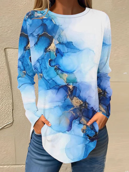 Lässig Abstrakt Rundhals Langarm T-Shirt