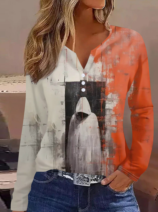 Lässig Halloween Gekerbt Langarm T-Shirt