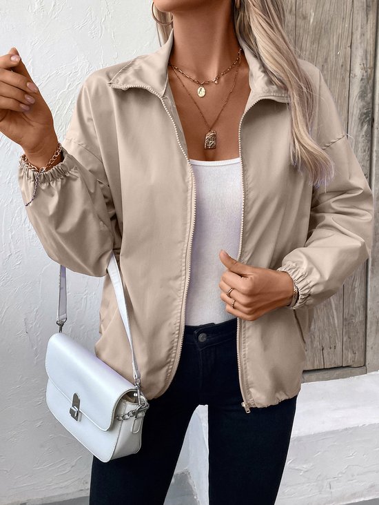 Damen Unifarben Regelmäßig Weit Jacke