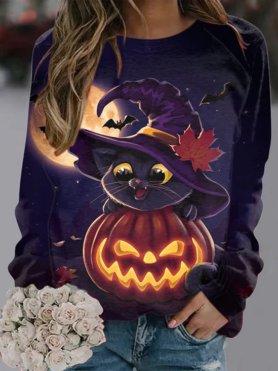 Lässig V-Ausschnitt Halloween Sweatshirt