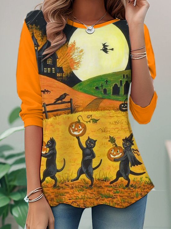 Lässig Halloween Rundhals Langarm T-Shirt