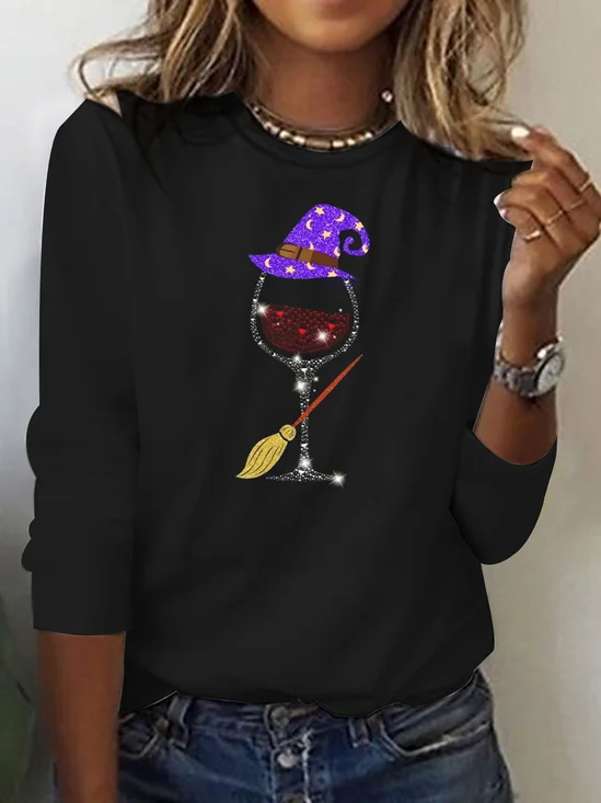 Rundhals Langarm Geometrisch Print Regelmäßig Weit Bluse für Damen