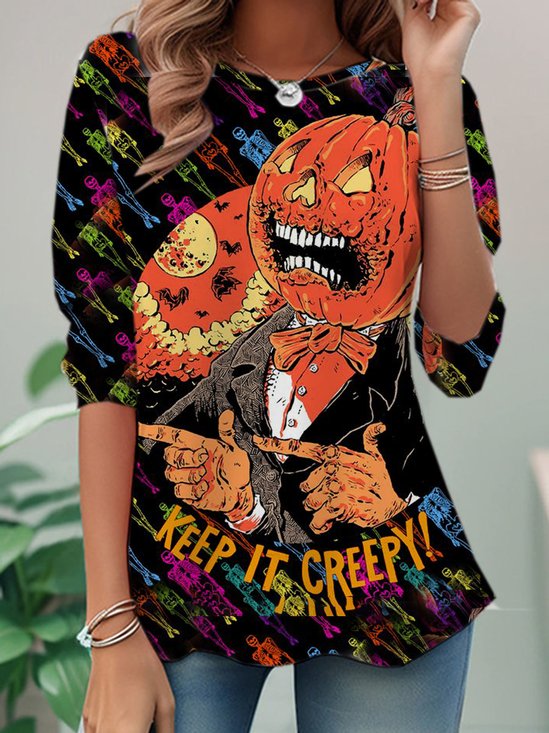 Lässig Halloween Rundhals Langarm T-Shirt
