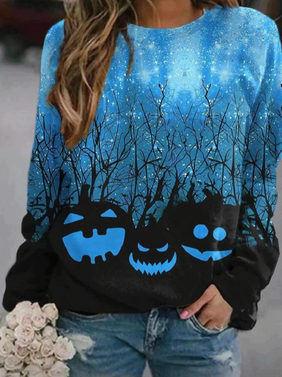 Lässig Rundhals Halloween (Kürbis) Sweatshirt