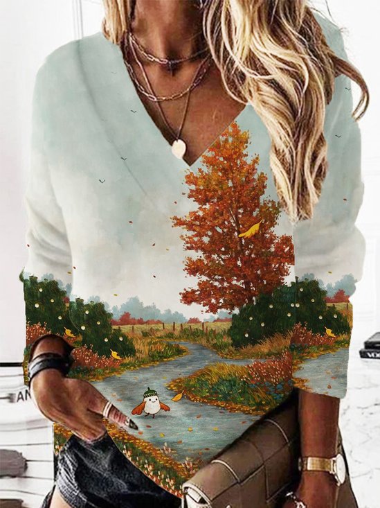 Lässig V-Ausschnitt Halloween Sweatshirt Print