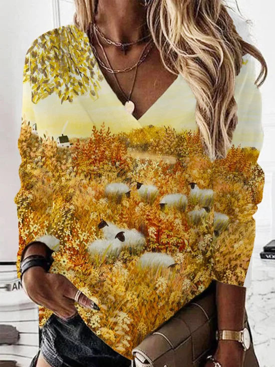 Lässig V-Ausschnitt Halloween Sweatshirt Print