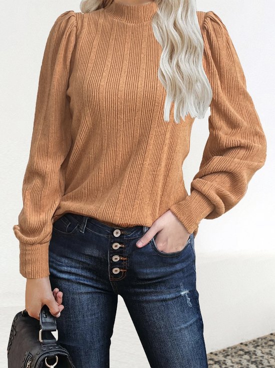 Mock Neck Langarm Unifarben Regelmäßig Mikroelastizität Weit Bluse für Damen