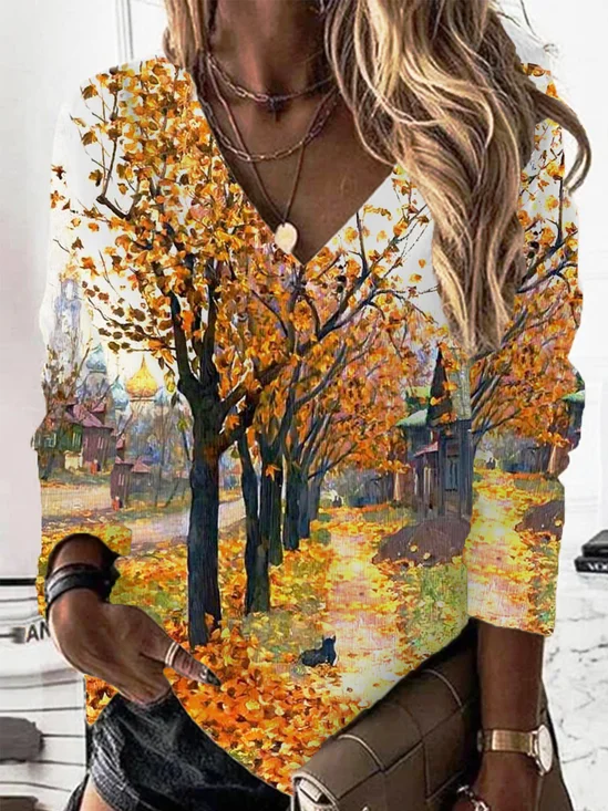 Lässig V-Ausschnitt Halloween Sweatshirt Print