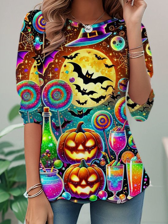 Lässig Halloween Rundhals Langarm T-Shirt