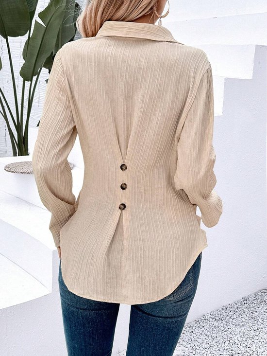 Hemdkragen Langarm Unifarben Schnalle Regelmäßig Regelmäßige Passform Bluse für Damen