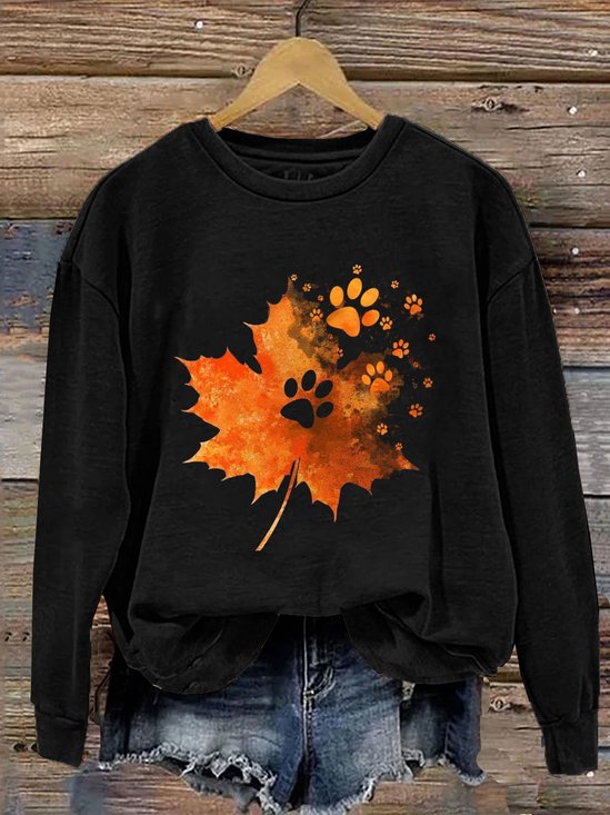 Lässig Rundhals Ahornblatt Sweatshirt